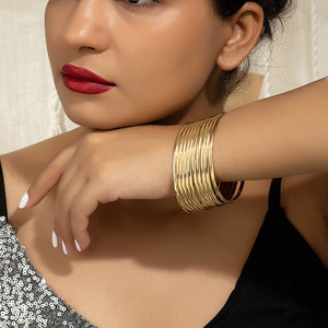 New Fashion HR Gold Plated Stainless Steel Minimalist Trendy Open Cuff <b>Bracelet</b> Bangle for Women - Product Image 1