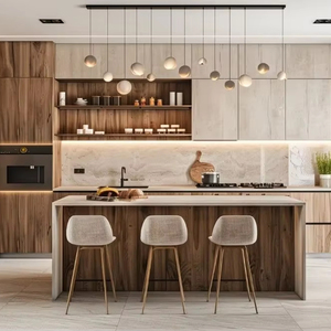 Hiện đại tùy chỉnh rắn gỗ Veneer tủ bếp không thấm nước đá Granite bồn rửa backsplash để sử dụng nhà cho các nhà phát triển bất động sản - Product Image 2