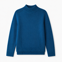 Pull en maille fine pour femme, couleur turquoise, à manches longues et col roulé, vente en gros, marque privée