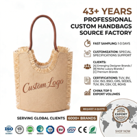 Sac seau en paille naturelle tressée, personnalisé, avec franges en raphia, double anse marron, sac de plage, sac à main chic pour femme, personnalisation OEM