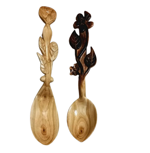 Cuillère en bois avec manche en forme de feuille Fournitures de vaisselle Ensembles de couverts de mariage Cuillère Fourchette Couverts en bois pour utilisation à la fête de mariage - Product Image 1