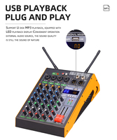 Console de mixage audio numérique professionnelle 4 canaux avec alimentation fantôme 48V, design léger 200W, AC 100-240V, XLR 2, microphones UHF