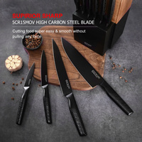 Nouveau design de la série Stark 15 pièces ensemble de couteaux de cuisine à revêtement noir couteau de chef en acier inoxydable Super Sharp avec porte-couteau en bois