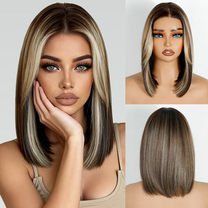 Peluca Sintética con Frente de Encaje, Color con Mechas, Fibra Resistente al Calor, Sin Llama, Futura Sintética HD, Encaje sin Pegamento, Peluca Sintética de Lujo - Product Image 2