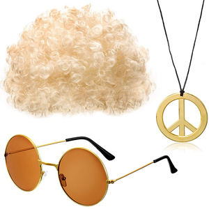 Conjunto de <span class=keywords><strong>disfraz</strong></span> <span class=keywords><strong>Hippie</strong></span> de estilo Afro, gafas de sol, collar de señal de paz para fiesta temática de 50/60/70s - Product Image 6