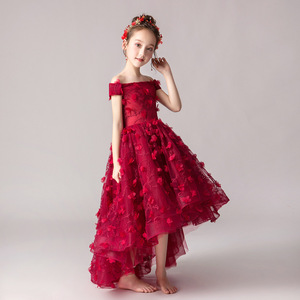 Vestido de Novia Rojo Simple con Volantes, Estilo Princesa, Hombros Descubiertos, Cuello Barco, Vestido de Niña de las Flores - Product Image 4