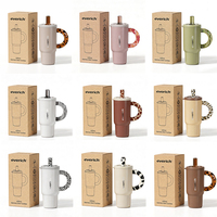 Gobelet isotherme en acier inoxydable personnalisé avec poignée en acrylique à motif léopard, mug à café LFGB 1L 30oz