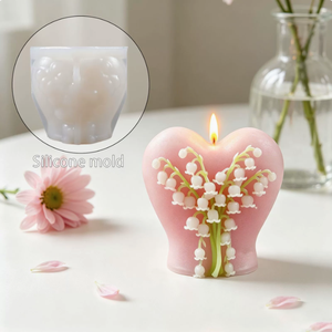 Nuovo Stampo in <span class=keywords><strong>Silicone</strong></span> a Forma di Cuore per Candele, Stampo in <span class=keywords><strong>Silicone</strong></span> per Candele Decorative Fai-da-Te a Forma di Cuore e Mughetto - Product Image 1