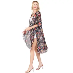 Wholesale Custom Silk Kimono Style Long Robe Cover Up Beach Wear Robe For Ladies
