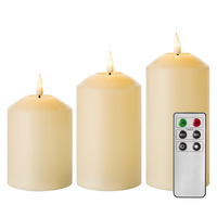 Mermeis 3er-Set Glatte D3 ''Säule Elfenbein Paraffin wachs Remote Flame less Led Duft Gel Wachs Kerze