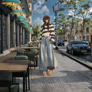 Jeans Anchos de Mezclilla Casuales de Cintura Alta, Estilo Retro Americano, para Mujer, Modernos y Versátiles, Imprescindibles para Fabricantes de Equipos Originales - Product Image 2