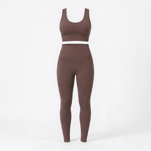 Women Yoga Set Scoop Neck Racerback Sleeveless Mid Waist Full Length Leggings Seamless Solid Color for Durable Eco-Friendly - Product Image 1