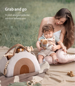 Sac tout-en-un pour maman en corde de coton écologique - Organisateur de crèche tissé à la main pour couches et essentiels - Rangement décoratif - Product Image 1