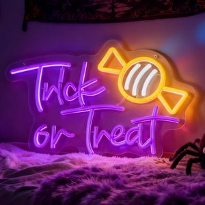 Halloween Trick or Treat LED Neon <b>Sign</b> USB Powered Shop <b>Sign</b> Street Atmosphere Light Indicator Display Board Luminous Lettering - Product Image 5