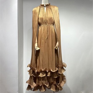 Eleganti <span class=keywords><strong>Abiti</strong></span> da Sera <span class=keywords><strong>per</strong></span> Donne con Maniche a Mantella, Orlo Arricciato, Scollo a V in Cotone Mercerizzato Scintillante, Vestito Formale da Festa - Product Image 5
