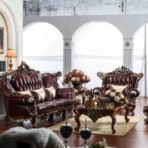 Royal Genuine Leather New Sofa Set Design 2022 Home Living Furniture Arab Sofa Antique Wood Set European Style Sectional Sofa