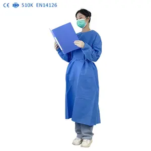 Factory Wholesale EN14126 gowns workwear ISO11737 sms disposable gown Medical Waterproof for Health Stations