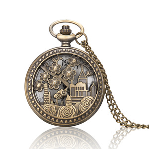 <span class=keywords><strong>Montre</strong></span> de poche vintage à quartz avec fleur creuse et cadran à chiffres romains arabes, chaîne pour hommes et femmes, cadeaux d'anniversaire - Product Image 4