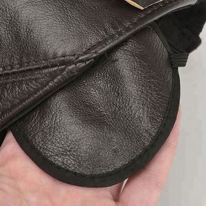 High Quality Winter Vintage <b>Top</b> Genuine Leather Hat Cap Men Baseball Cap With Earflap - Product Image 4