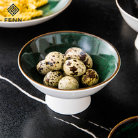 Bol à pied en céramique FENN, design haut de gamme, glaçure réactive, pour crème glacée, fruits, salades, service traiteur, décoratif, en porcelaine