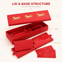 Emballage de Carte Cadeau Festive, Boîte en Deux Pièces, Personnalisée avec Motif Cheval en Feuille d'Or, en Carton, pour Ensemble de Célébration du Nouvel An, Vente au Détail