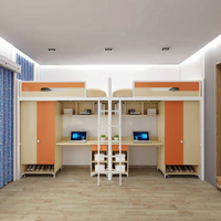 Meubles scolaires en gros, lits superposés jumeaux avec bureau et armoire pour usage scolaire