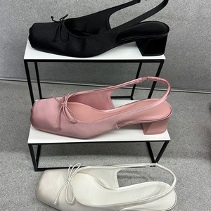 Scarpe da donna personalizzate di alta qualità con fiocco Slingback in raso rosa tacchi da balletto estate all'aperto donna Mary Jane <span class=keywords><strong>sandali</strong></span> - Product Image 2