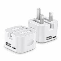 Chargeur mural pliable 12W double port PD avec prise UK OTP pour smartphones, tablettes, voyage, maison, bureau, compact, blanc, USB-A Type-C