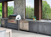 Îlot de cuisine moderne extérieur durable grilles de barbecue robinet en acier inoxydable finition laquée panneau de mélamine évier armoires de cuisine