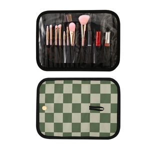 3 Set Green Checkered Polyester Foldable Zipper <b>Toiletry</b> Cosmetic <b>Bag</b> Makeup Brush Storage Organizer <b>Toiletry</b> <b>Bag</b> with Pouch - Product Image 2