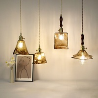 Lámpara Colgante Japonesa Vintage con Pantalla de Vidrio Ámbar para Sala de Estar, Comedor, Dormitorio, Balcón, Decoración