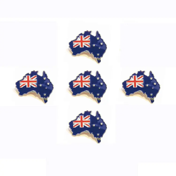 الفضة مطلي أستراليا العلم دبابيس سترة معدنية لينة المينا مخلب فراشة أستراليا الخريطة شارة قميص دبابيس