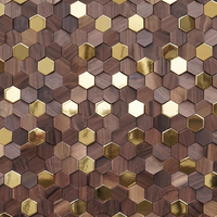 Paredes interiores Hexagonal negro nogal paneles de techo de madera sala de té mosaico de madera maciza TV Fondo pared decorar tableros Panel