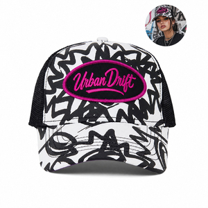 <span class=keywords><strong>Cappello</strong></span> Trucker Hip Hop Streetwear con Logo Ricamato <span class=keywords><strong>Bianco</strong></span> <span class=keywords><strong>e</strong></span> <span class=keywords><strong>Nero</strong></span>, Visiera Curva <span class=keywords><strong>e</strong></span> Rete Traspirante - Product Image 3