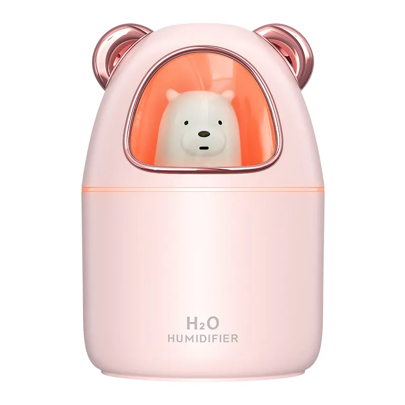 Venta caliente lindo mascota oso humidificadores 350ML Humidor ultrasónico colorido luz nebulizador habitación humidificadores de aire 2024 con lámpara de noche