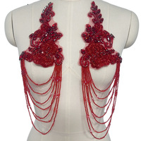 Applique florale 3D perlée de haute qualité avec pompon et strass lourds scintillants pour panneau de corsage, accessoires de décoration de robe de luxe DIY