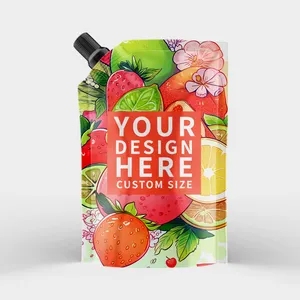 Custom Printed Stand Up Plastic Fruit Juice Alcohol Liquid Bag With Spout Biodegradable Soft Drinks Packaging Milk Water Pouches