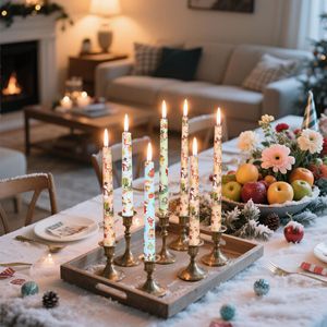 Colorful <b>Christmas</b> Printed Taper Candles Cartoon Santa <b>Reindeer</b> Pattern Long Stick Candles For Xmas Table Centerpiece Decor - Product Image 2