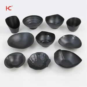 Wholesale Factory Supplier Matte Black Melamine Dinner Table Set Includes Plastic Fruit Salad Bowl and Ramen Bowl