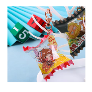 定制聚氯乙烯糖果袋充气钥匙扣内置亮片填充亚克力吊坠 - Product Image 1