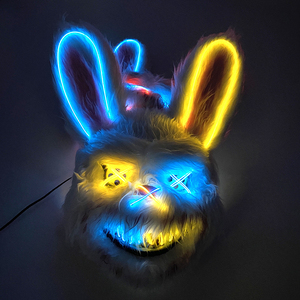 Bloody Rabbit Killer Headgear Luminous Light Halloween Cosplay Face <strong>Mask</strong> <strong>Scary</strong> Animal Plush Ghost Head Cover Prop - Product Image 3