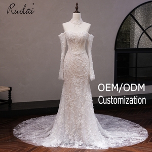 Vestidos de novia de sirena con escote corazón, mangas desmontables, <span class=keywords><strong>encaje</strong></span> con cuentas de lujo vintage, Ruolai QW02317-WM - Product Image 1