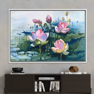Elegant Lotus Flower <b>Canvas</b> Print: Abstract Botanical Art,WHITE <b>FRAMED</b> <b>CANVAS</b> - Product Image 3