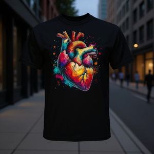 T-shirt coloré avec motif de cœur anatomique, art médical, pour adultes, unisexe, noir - Product Image 3