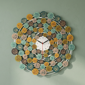 Round <b>Wall</b> <b>Clock</b> With Arabic Calligraphy Design Bohemian Style Analog Quartz <b>Silent</b> Living Room Decor For Ramadan - Product Image 3