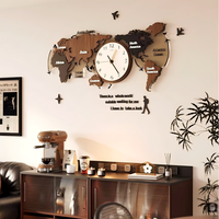Horloge murale grand format de luxe créative 3D nordique, carte du monde haut de gamme, décoration murale pour salon, art mural, décoration intérieure