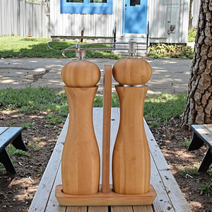 Превосходная бамбуковая мельница для перца и шейкер для соли с подставкой - Product Image 3