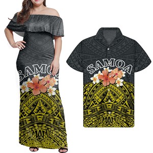 Abiti di moda <span class=keywords><strong>promettente</strong></span> Maxi abiti stampati floreali tribali polinesiani <span class=keywords><strong>donna</strong></span> abito camicia taglie forti personalizzato abbigliamento coppia - Product Image 1