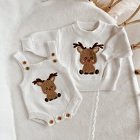 Nouvelle arrivée, pull en tricot 100% coton à manches longues pour bébé, sans broderie d'elk, tricot doux d'automne, pull de Noël pour enfants