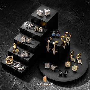 Pendientes de Zirconia Cúbica 5A+ Rectangulares Negros con Tachuelas Cuadradas, Chapados en Oro de 14K, Joyería Estadounidense, Aretes de Hombre, Pendientes de Diamante CZ para Hombre y Mujer - Product Image 6